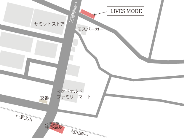 中野島近辺・ライブスモードまでの地図